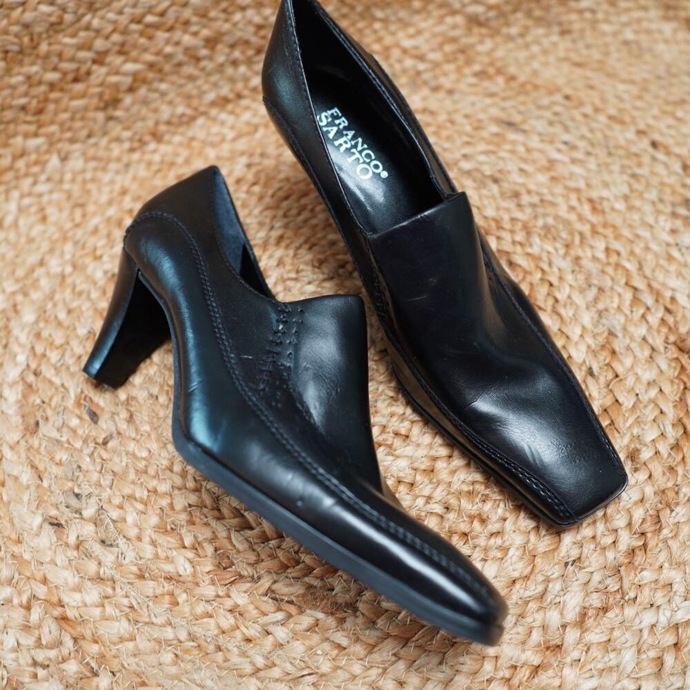 Franco Sarto Black Square Toe Heels US 8